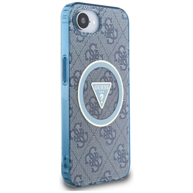Case Guess IML Metal Glitter 4G Circle Triangle MagSafe for iPhone 16e blue - imagine 4