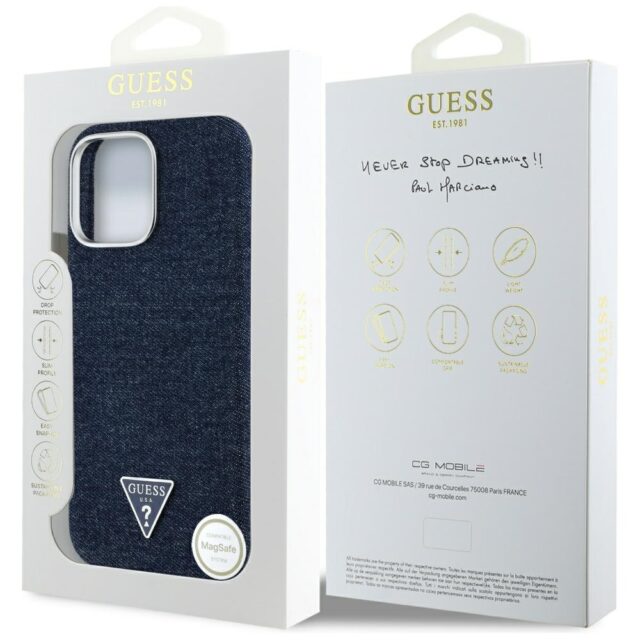Case Guess Denim Triangle Logo MagSafe for iPhone 16 Pro Max blue - imagine 8