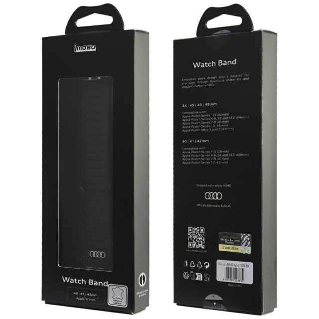 Strap Audi Logo Genuine Leather Magnetic Ring for Apple Watch 40/41/42mm black - imagine 4