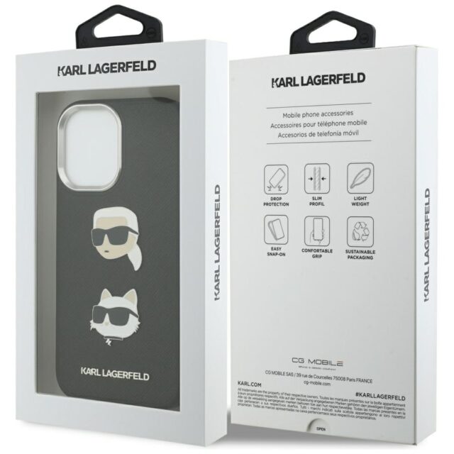 Karl Lagerfeld FW Grained Karl & Choupette Heads Pins & Logo Case for iPhone 17 Black - imagine 8