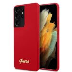 Guess GUHCS21LLSLMGRE S21 Ultra G998 red hardcase Silicone Script Metal Logo