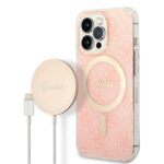 Guess Set GUBPP13LH4EACSP Case+ Charger iPhone 13 Pro pink hard case 4G Print MagSafe