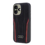 Audi Genuine Leather MagSafe iPhone 16 6.1" black-red hardcase AU-TPUPCMIP16-R8/D3-RD - imagine 3