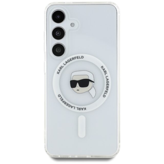 Case Karl Lagerfeld Button Karl Head Printed Logo MagSafe for Samsung Galaxy S25 white - imagine 3