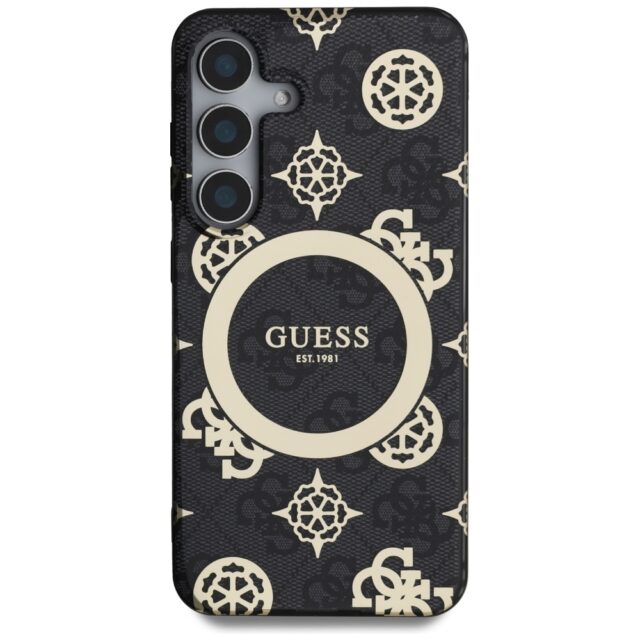 Case Guess 4G Background Gold Electroplated Peony Pattern MagSafe for Samsung Galaxy S25 black - imagine 3
