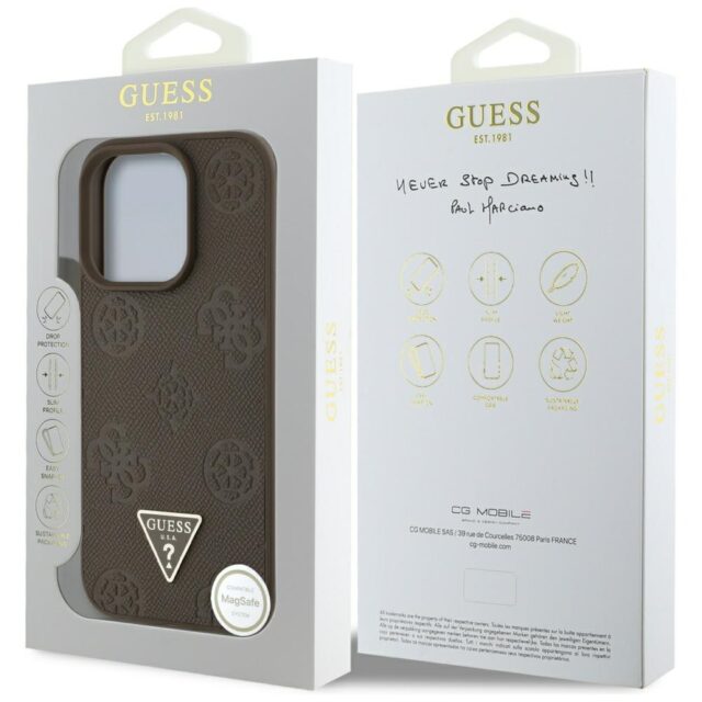Case Guess Grained Hot Stamp Peony Triangle Logo MagSafe for iPhone 16 Pro Max brown - imagine 8
