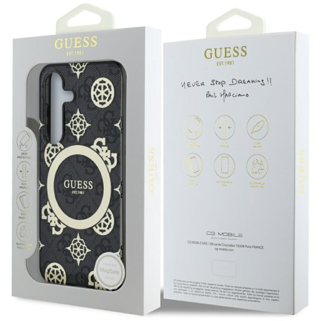 Case Guess 4G Background Gold Electroplated Peony Pattern MagSafe for Samsung Galaxy S25 black - imagine 8