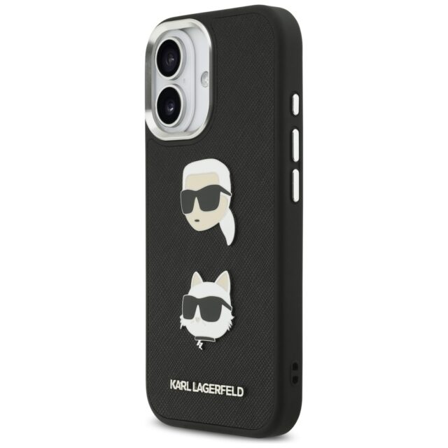 Karl Lagerfeld FW Grained Karl & Choupette Heads Pins & Logo Case for iPhone 17 Black - imagine 2