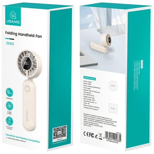 Hand fan USAMS Mini ZB352 1200mAh folding beige - imagine 9
