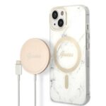 Guess Set GUBPP14MHMEACSH Case+Charger iPhone 14 Plus / 15 Plus 6.7" white hard case Marble