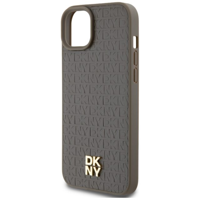 DKNY DKHMP15SPSHRPSW iPhone 15 / 14 / 13 6.1 inch brown hardcase Leather Pattern Metal Logo MagSafe - imagine 6