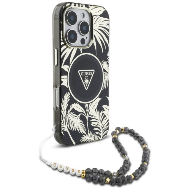 Case Guess Palm Trees Triangle Pearl Strap MagSafe for iPhone 16  Pro Max black - imagine 3