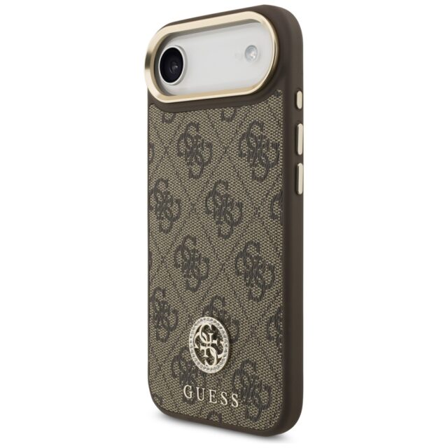 Guess 4G Strass Logo & Big Strap Metal Buttons MagSafe Case for iPhone Air Brown - imagine 2