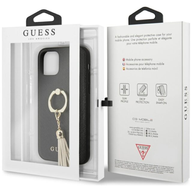 Guess GUHCN58RSSABK iPhone 11 Pro black hard case Saffiano with ring stand - imagine 7