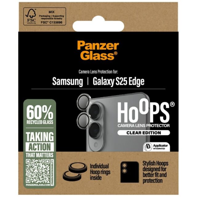 Tempered Glass Camera Lens Protector PanzerGlass Hoops for Samsung Galaxy S25 Edge Transparent - imagine 4