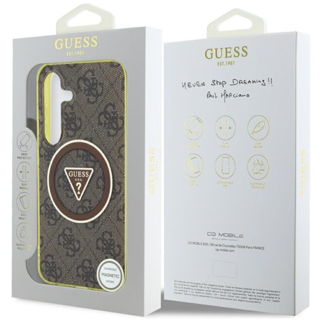Case Guess 4G Glitter Triangle Buttons MagSafe for Samsung Galaxy S25 brown - imagine 8