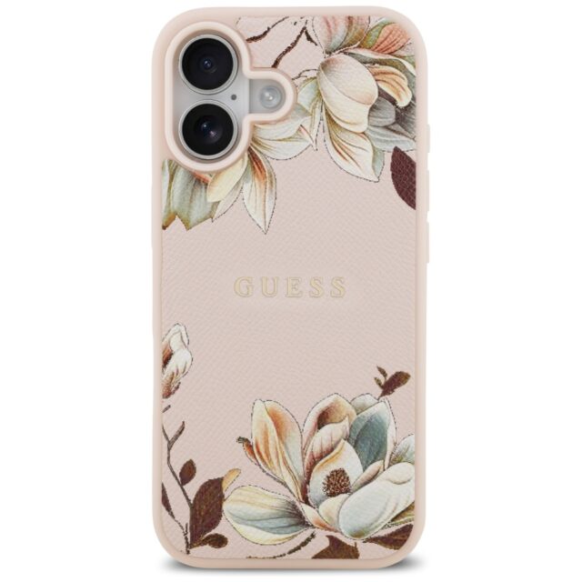Guess Grained Flowers Classic Logo MagSafe Case for iPhone 17 Pink - imagine 3