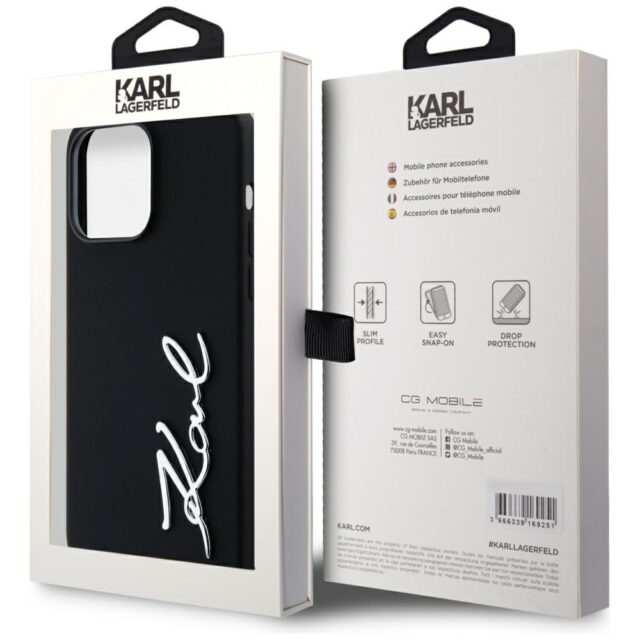Case Karl Lagerfeld Silicone Metal Script Logo for iPhone 14 Pro Max black - imagine 8