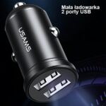 USAMS Car Charger 2xUSB 2.4A Mini black CC114TC01 (US-CC114) - imagine 2