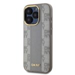 DKNY DKHMP15LPCPVSLE iPhone 15 Pro 6.1" beige hardcase Leather Checkered Mono Pattern MagSafe - imagine 3