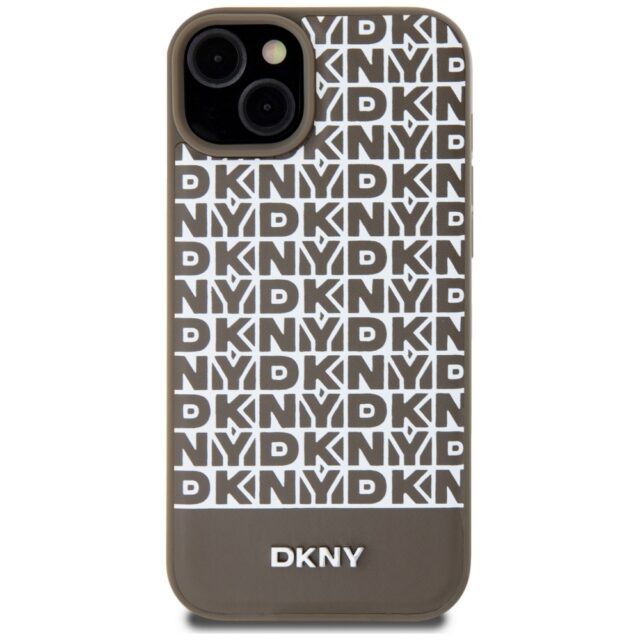 DKNY DKHMP15SPSOSPW iPhone 15 / 14 / 13 6.1 inch brown hardcase Leather Printed Pattern Metal Logo M - imagine 2