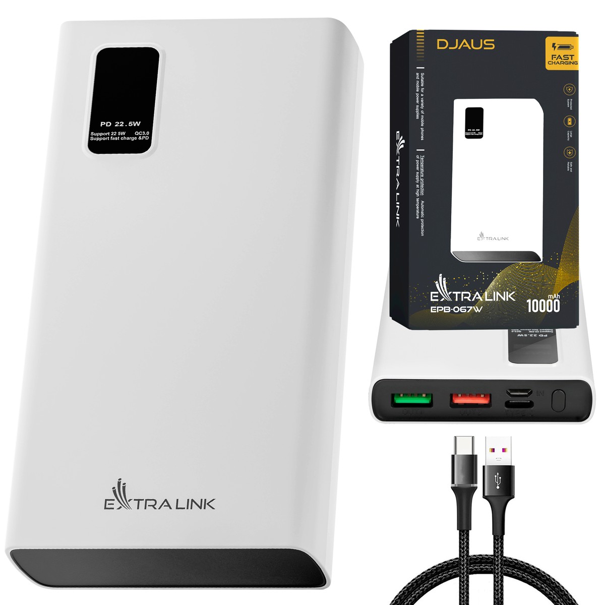 cps-4049f0e460e01dfaf3b94ff0649999b5-2025-12-05-11-05-20 Extralink EPB-067W 10000mAh White | Powerbank | Power bank, Fast Charging, USB-C - imagine 1