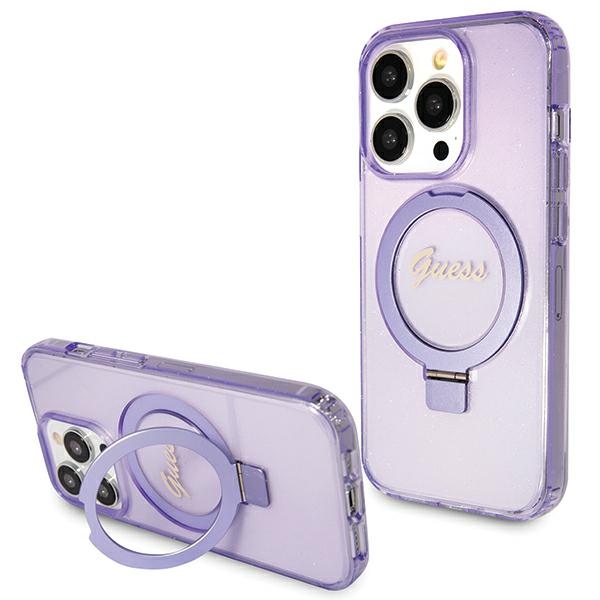 cps-404ef4710465c773f6bc26456c436531-2025-12-06-15-27-36 Guess GUHMP15LHRSGSU iPhone 15 Pro 6.1" purple hardcase Ring Stand Script Glitter MagSafe - imagine 1