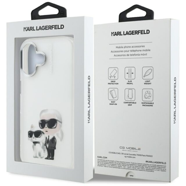 Case Karl Lagerfeld IML Aquarelle Karl   & Choupette & Logo for iPhone 16 white - imagine 8