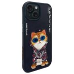 Nimmy case iPhone 15 6.1" black   Glasses Cool Cat - imagine 2