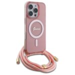 Guess GUHMP16LHCTSGNSP iPhone 16 Pro 6.3" pink hardcase Crossbody Cord Script MagSafe - imagine 3