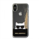 Karl Lagerfeld KLHCPXCHPEEGO iPhone X gold hard case Liquid Glitter - imagine 3