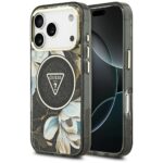 Guess IML Glitter Flowers Triangle MagSafe case for iPhone 17 Pro Max black
