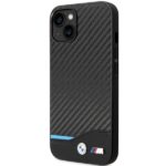 Case BMW BMHCP13MRPSLK iPhone 13 / 14 / 15 6.1" black hardcase Leather Debossed Lines - imagine 2