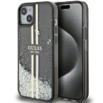Guess GUHCP15SLFCSEGK iPhone 15 / 14 /13 6.1" black hardcase Liquid Glitter Gold Stripes