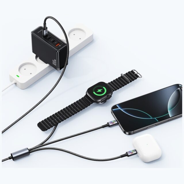 Cable USAMS Huan Series SJ754 72W USB-C to USB-C + USB-C + wireless charger for watch tarnish - imagine 6