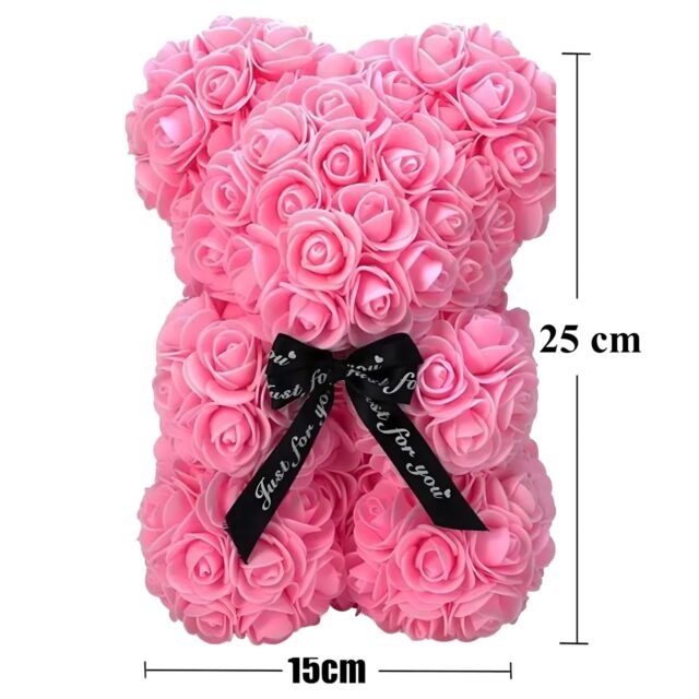 LED Rose Teddy Bear Extralink Home, Pink Rose Set 25cm - imagine 4