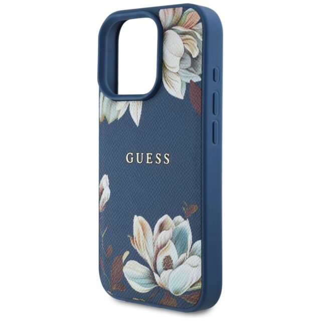 Case Guess Grained Printed Flower Pattern MagSafe for iPhone 16 Pro Max blue - imagine 6
