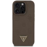 Case Guess Grained Hot Stamp Peony Triangle Logo MagSafe for iPhone 16 Pro brown - imagine 3
