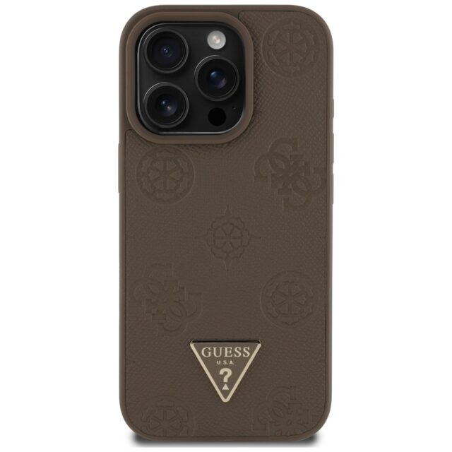 Case Guess Grained Hot Stamp Peony Triangle Logo MagSafe for iPhone 16 Pro brown - imagine 3