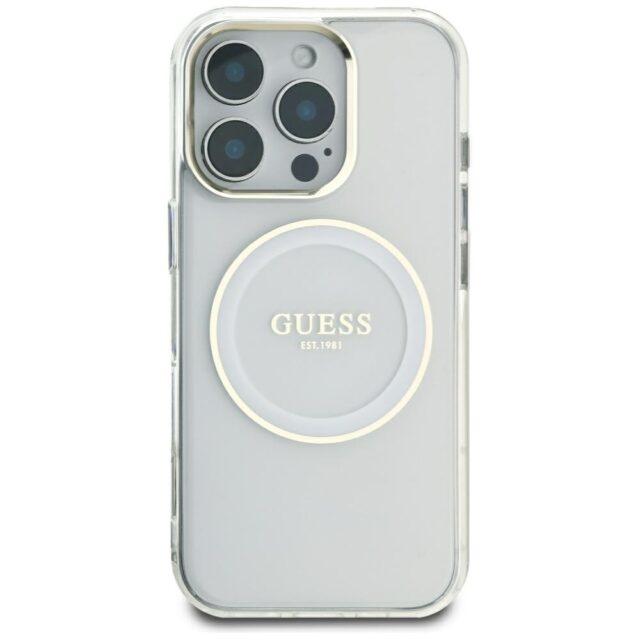 Case Guess IML Metal Colored Circle Classic Logo MagSafe for iPhone 16 Pro Max white - imagine 3