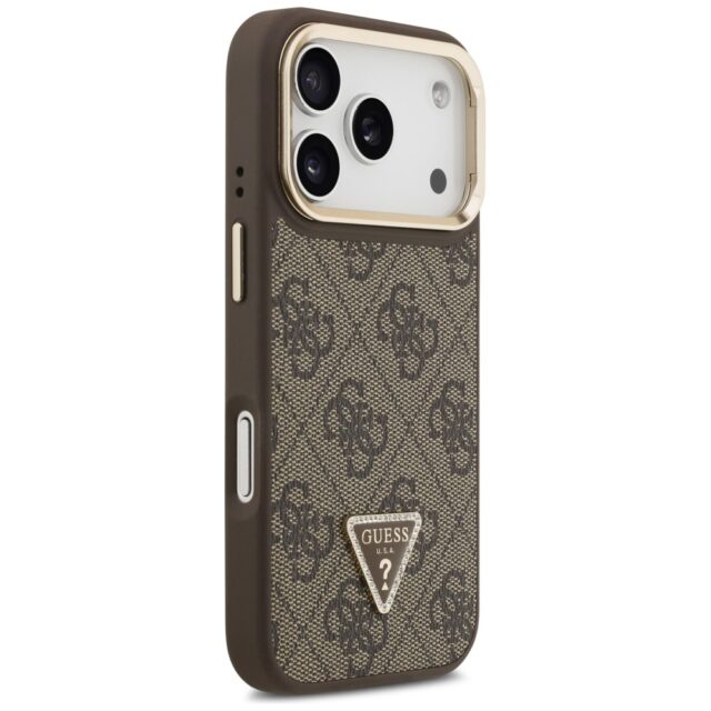 Case Guess 4G PU Triangle Logo & Stand Camera Magsafe for iPhone 17 Pro brown - imagine 4