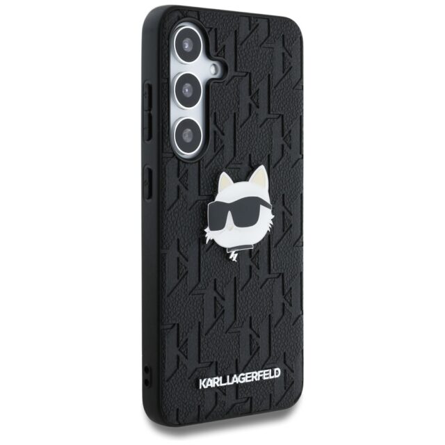 Case Karl Lagerfeld Leather Monogram Pin Logo Choupette Head Samsung Galaxy S25 black - imagine 4
