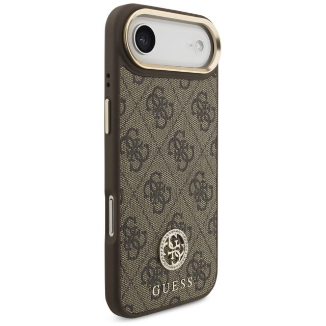 Guess 4G Strass Logo & Big Strap Metal Buttons MagSafe Case for iPhone Air Brown - imagine 4