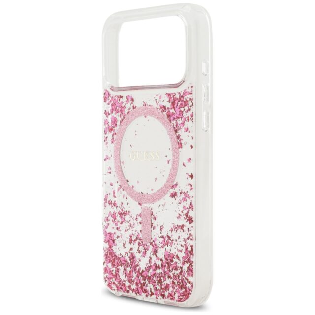 Guess Resin Bottom Glitter MagSafe Case for iPhone 17 Pro Max Pink - imagine 6