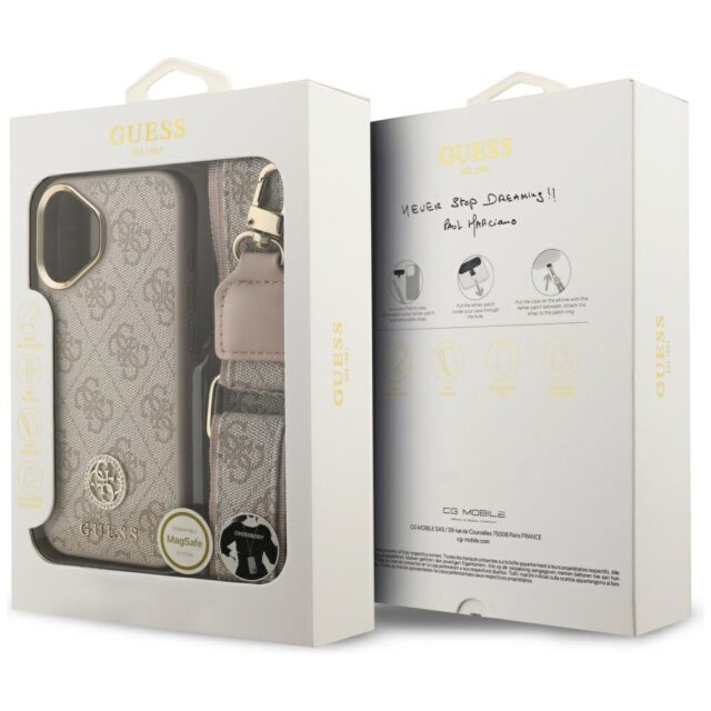Case Guess 4G Strass Logo & Big Strap    Metal Buttons MagSafe for iPhone 17 pink - imagine 9