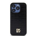 DKNY DKHMP15LPSHRPSK iPhone 15 Pro 6.1 inch black hardcase Leather Pattern Monogram Metal Logo MagSa - imagine 3