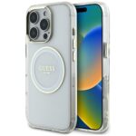 Case Guess IML Metal Colored Circle Classic Logo MagSafe for iPhone 16 Pro Max white