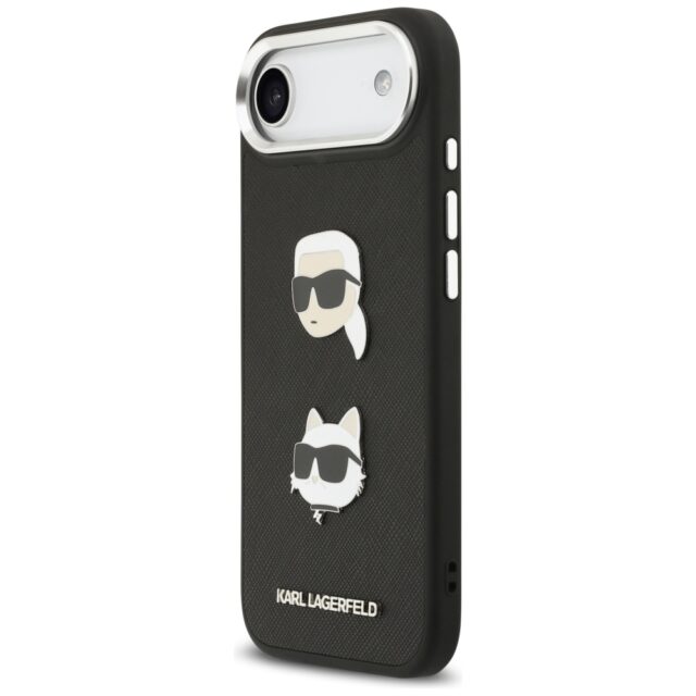 Karl Lagerfeld FW Grained Karl & Choupette Heads Pins & Logo Case for iPhone Air Black - imagine 2