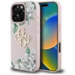 Case Guess Grained Roses Big 4G logo for iPhone 16 Pro Max pink