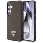 Case Guess Grained Hot Stamp Peony Pattern Triangle Logo MagSafe for Samsung Galaxy S25 brown